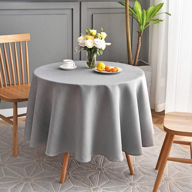maxmill Round Jacquard Tablecloths Swirl Pattern Spillproof Wrinkle Free Heavy Weight Soft Table Cloth for Circular Table Cover of Buffet Banquet Parties Holiday Dinner Round 90 Inch Light Grey - Image 1